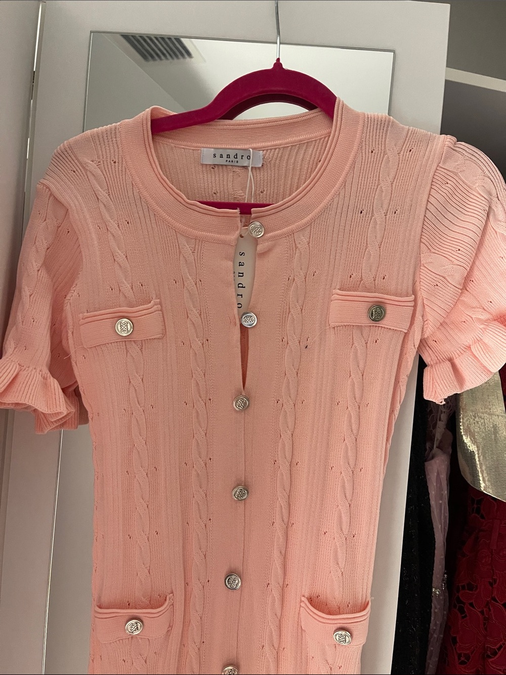 Sandro Blush Pink Knit Button-Front Maxi Dress - Picture 2 of 6
